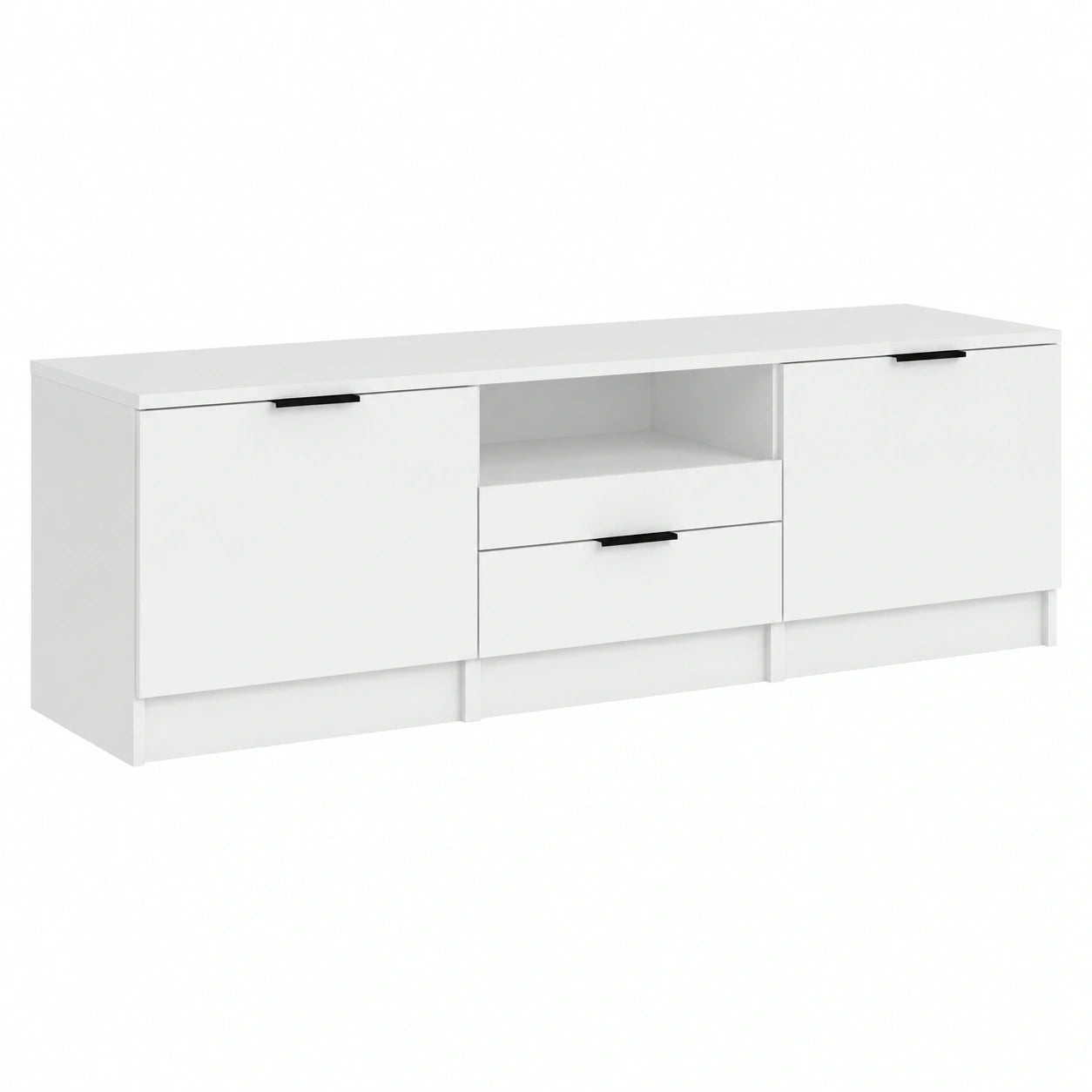 Meuble TV Blanc avec Étagères 140x35x40 cm pour Écran jusqu'à 60", Unité Multimédia Moderne