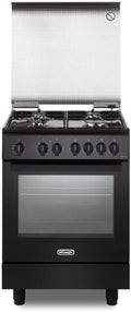 De'Longhi DMN 64 LSG Cuisine à Gaz, Couleur Noir mat, 60 cm, 4 feux, Four électrique multifonctionnel, Boutons Soft Touch, Easy Steam, Hydroclean