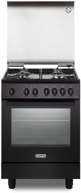 De'Longhi DMN 64 LSG Cuisine à Gaz, Couleur Noir mat, 60 cm, 4 feux, Four électrique multifonctionnel, Boutons Soft Touch, Easy Steam, Hydroclean