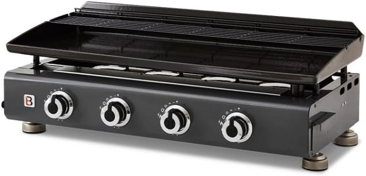 BRASERO - Plancha Silvia II G 4 Feux Gun Metal Brasero - Surface de cuisson 84 x 34 cm - 4 brûleurs - Plaquer acier émaillée - Grille