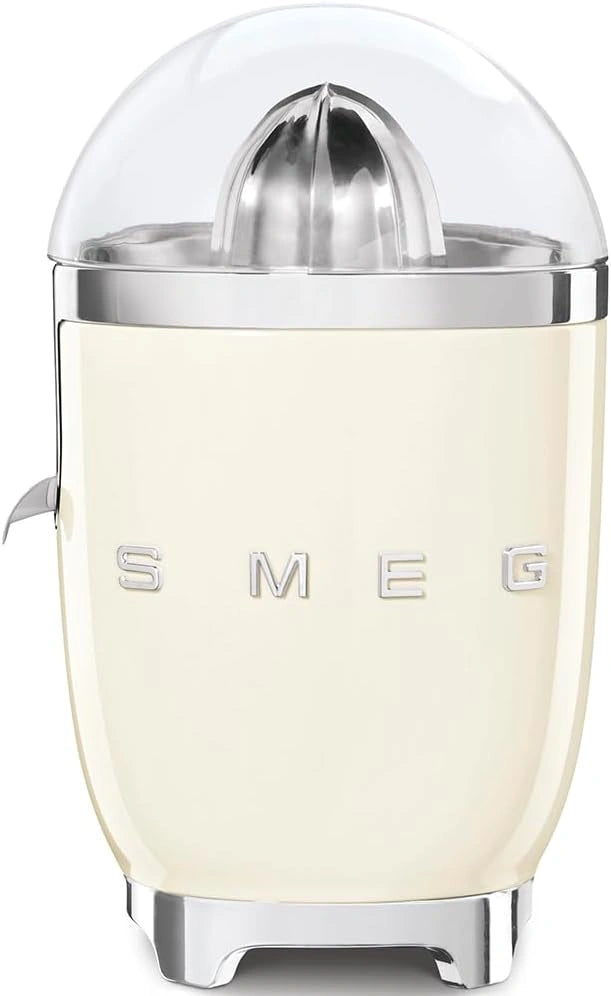 Smeg, Crème, Presse Agrumes Électrique CJF11CREU, 70 W, Mise en Marche Automatique à Pression, Bec Anti-goutte et Cône Universel, Base Antidérapante