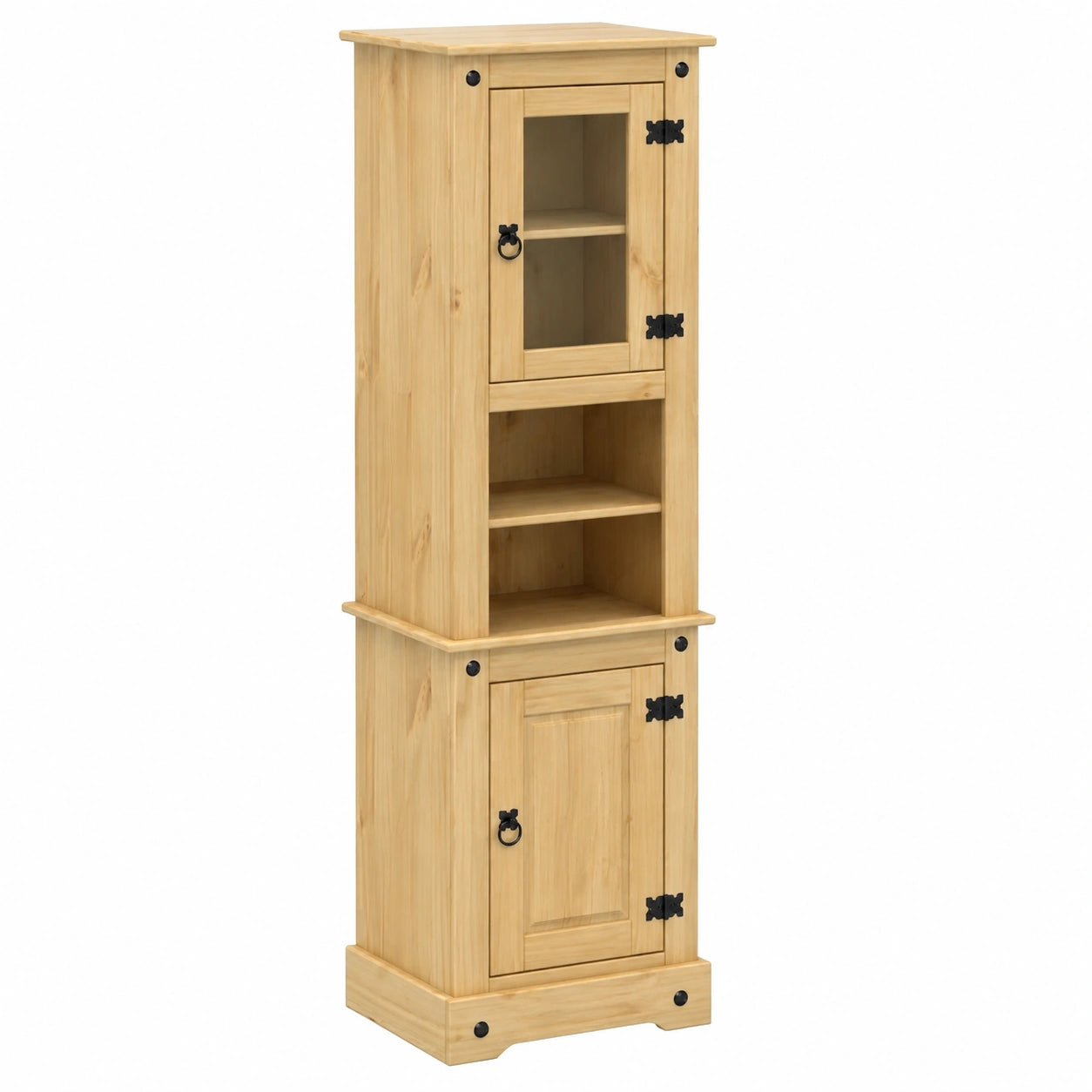 Armoire haute de salle de bain en bois de pin, étagères multiples