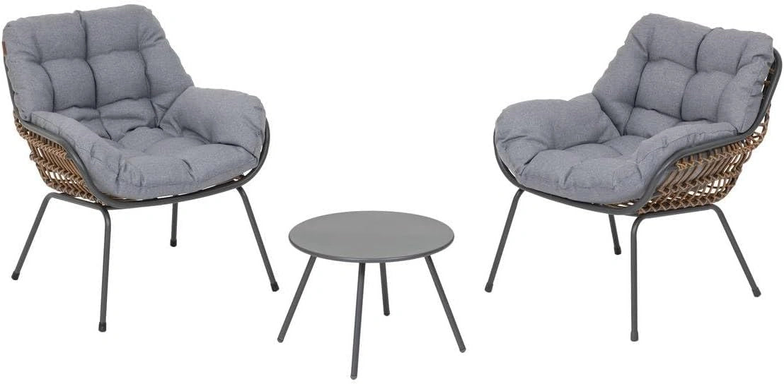 HESPERIDE - Salon de Jardin Duo Paopao 3 Pièces - Graphite, Résine Tressée, Acier Anti Corrosion, Petit Espace, Coussins - pour Balcon, Terrasse