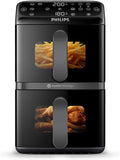 Philips Airfryer 4000 - Air Fryer VerticalDuo 10 L (5+5), Noir, 13 modes, Gain de 45 % d'espace, synchronisation (NA460/00), Fenêtres de cuisson
