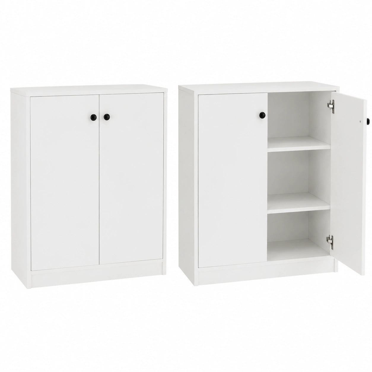 Buffet Blanc 2 Portes, Rangement Cuisine 3 Niveaux, Sécurité Anti-basculement