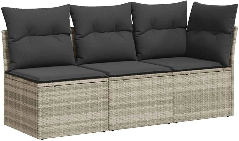vidaXL Canapé de Jardin et Coussins 3 Places Gris Clair résine tressée, tondeuse