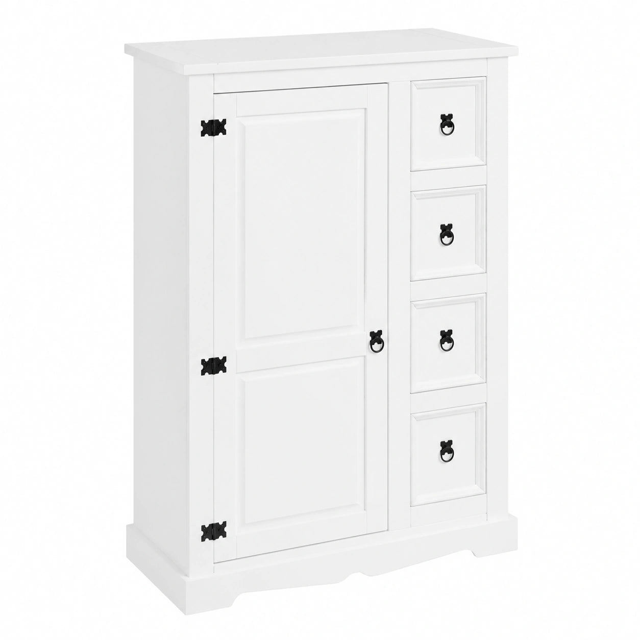 Buffet en Bois Massif Blanc avec Porte et Tiroirs Spacieux