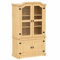 Grande Armoire en Verre avec Portes Vitrées en Pin Massif
