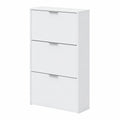 Rangement pour chaussures à 3 portes, design étroit, finition blanc brillant