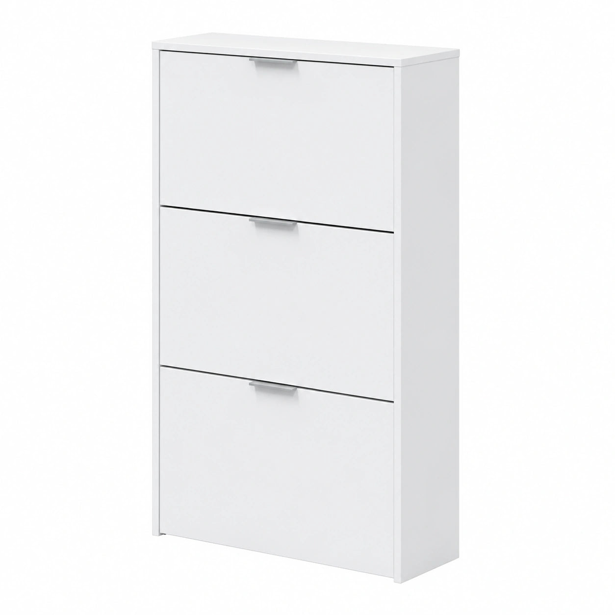 Rangement pour chaussures à 3 portes, design étroit, finition blanc brillant