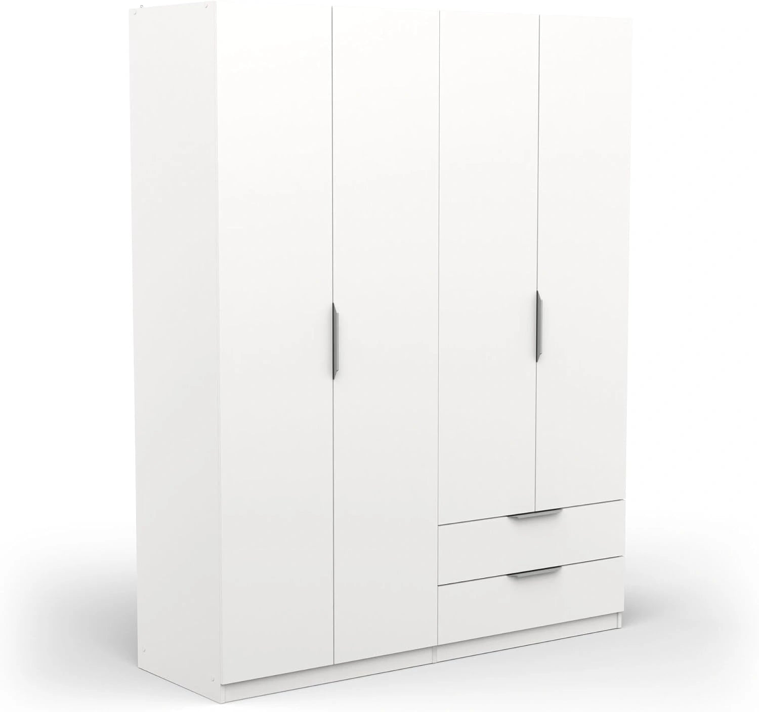 Armoire Dressing avec Penderie Moderne 4 Portes 5 Etagères 2 Tiroirs, Coloris Blanc Mat - 157,3 x 51,1 x 203 cm