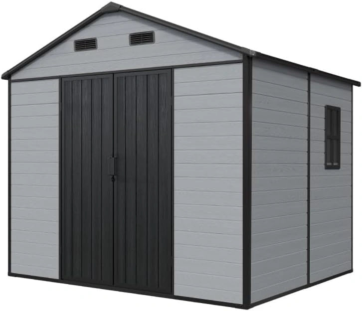 Jôbu Abri de Jardin en Résine Polypropylène Gris et Noir 230 cm de Hauteur 141 kg Toit Double Pente avec Plancher