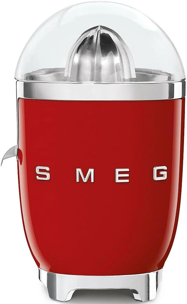 Smeg, Rouge, Presse Agrumes Électrique CJF11RDEU, 70 W, Mise en Marche Automatique à Pression, Bec Anti-goutte et Cône Universel, Base Antidérapante