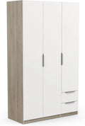 Armoire Dressing avec Penderie Moderne 3 Portes 2 Tiroirs 4 Niches, Coloris Chêne Kronberg et Blanc Mat - 119,4 x 51,1 x 203 cm