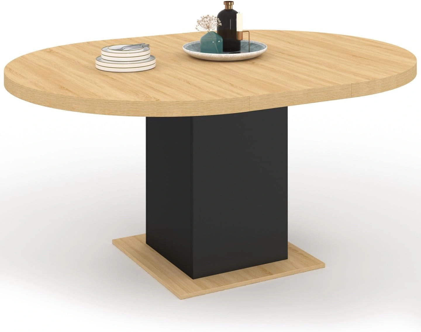 IDMarket - Table à Manger Extensible Ronde Eden 4-8 Personnes Bois et Noir 120-160 cm