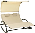 Chaise Longue Double avec Auvent - Transat de Jardin à Bascule pour 2 Personnes - Lit de Repos Extérieur en Textilène et Acier avec 2 Oreillers