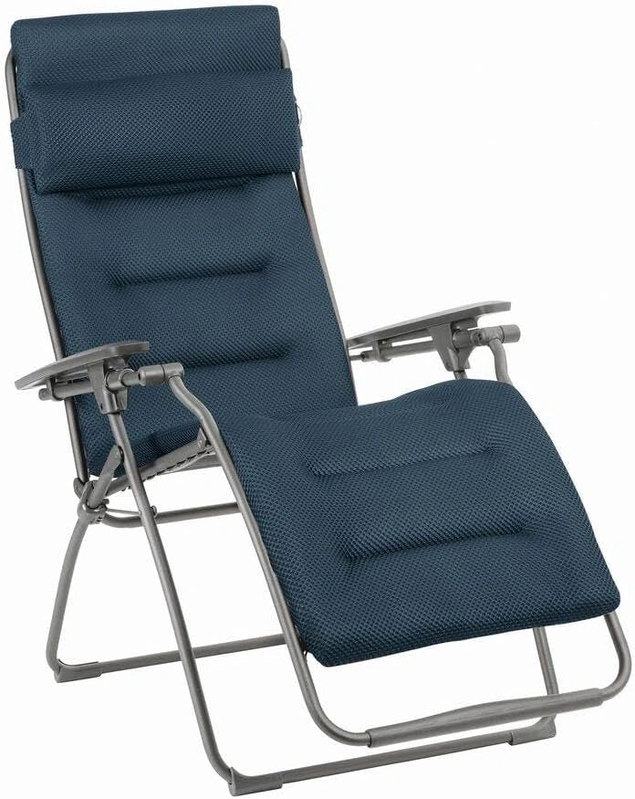 Lafuma MOBILIER - Fauteuil Relax Transat Jardin - Chaise Longue - Matelassé Zéro Gravité - Futura - Becomfort - Bleu Encre - Fabriqué en France