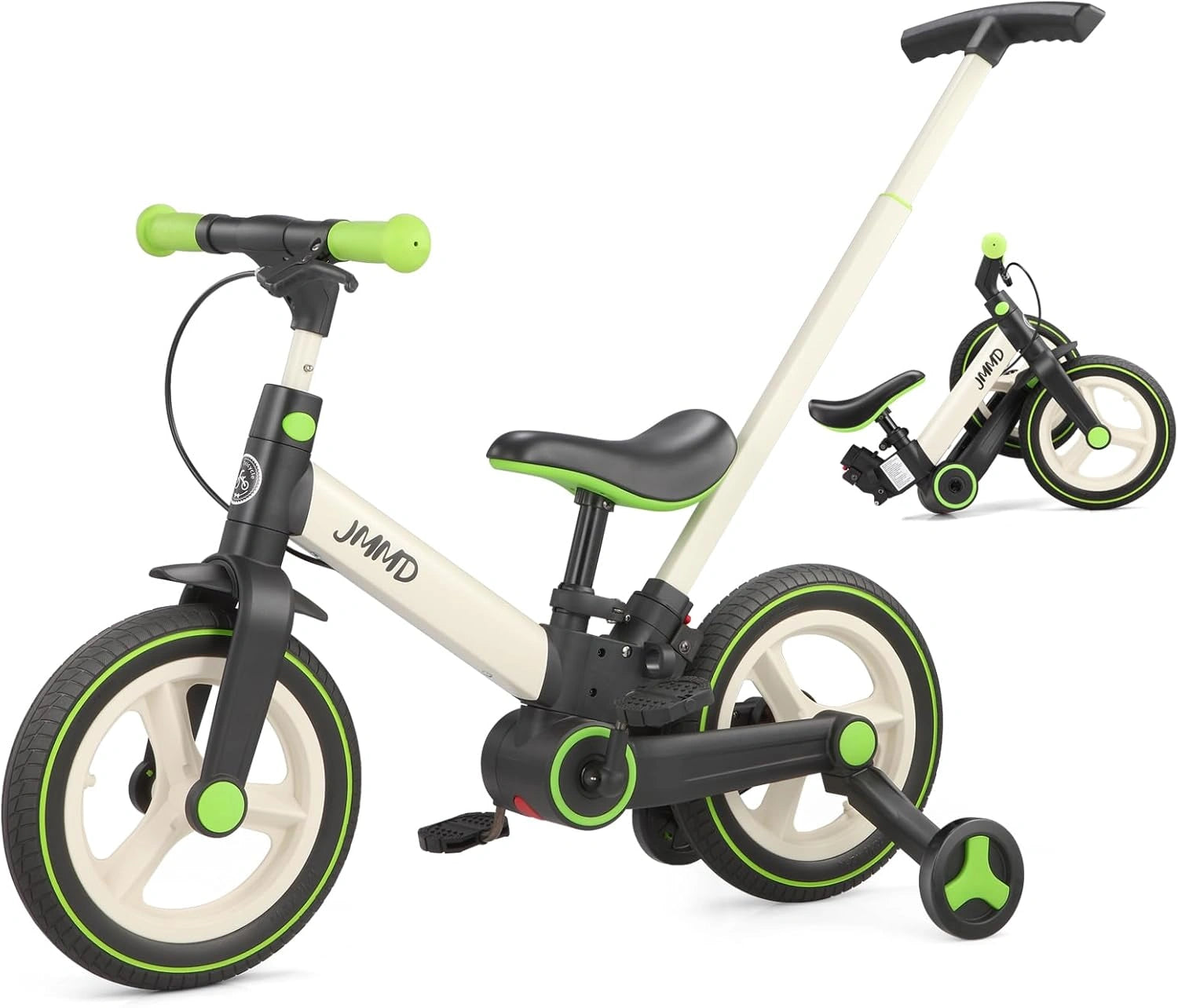 JMMD 6 en 1 Vélo Enfant évolutif avec poignée Freins béquille, Pour 1.5-5 ans, Stabilisatrices, Pédales amovibles, Poignée réglable