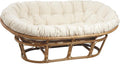 AUBRY GASPARD - Canapé Papasan 2 Places Rotin Verni avec Coussin Coton Écru - 169x100x100 cm - Hauteur Assise 40 cm - Sangles de Maintien