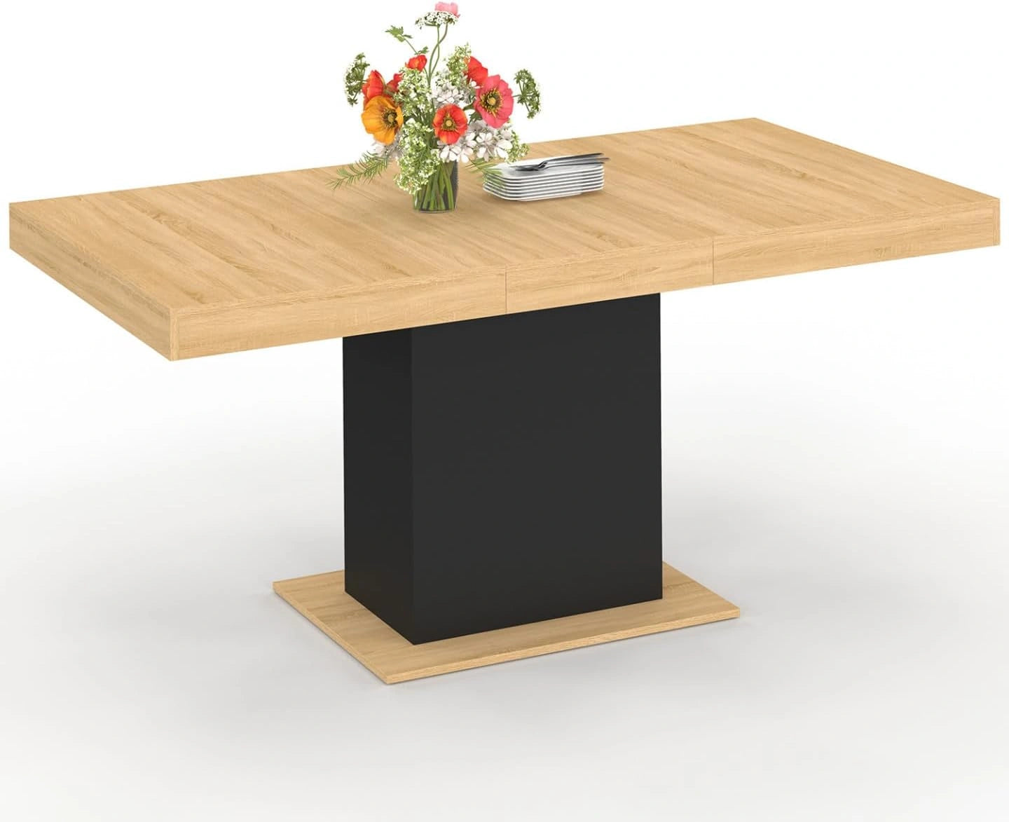 IDMarket - Table à Manger Extensible Rectangle Eden 120-160 cm Bois et Noir, Capacité 4-6 personnes
