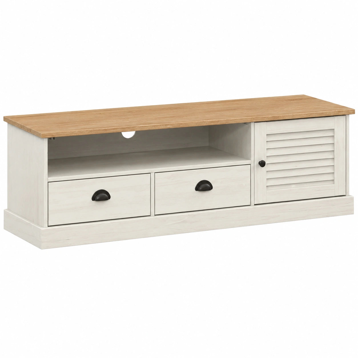 Meuble TV Blanc en Bois Massif 156x40x40 cm