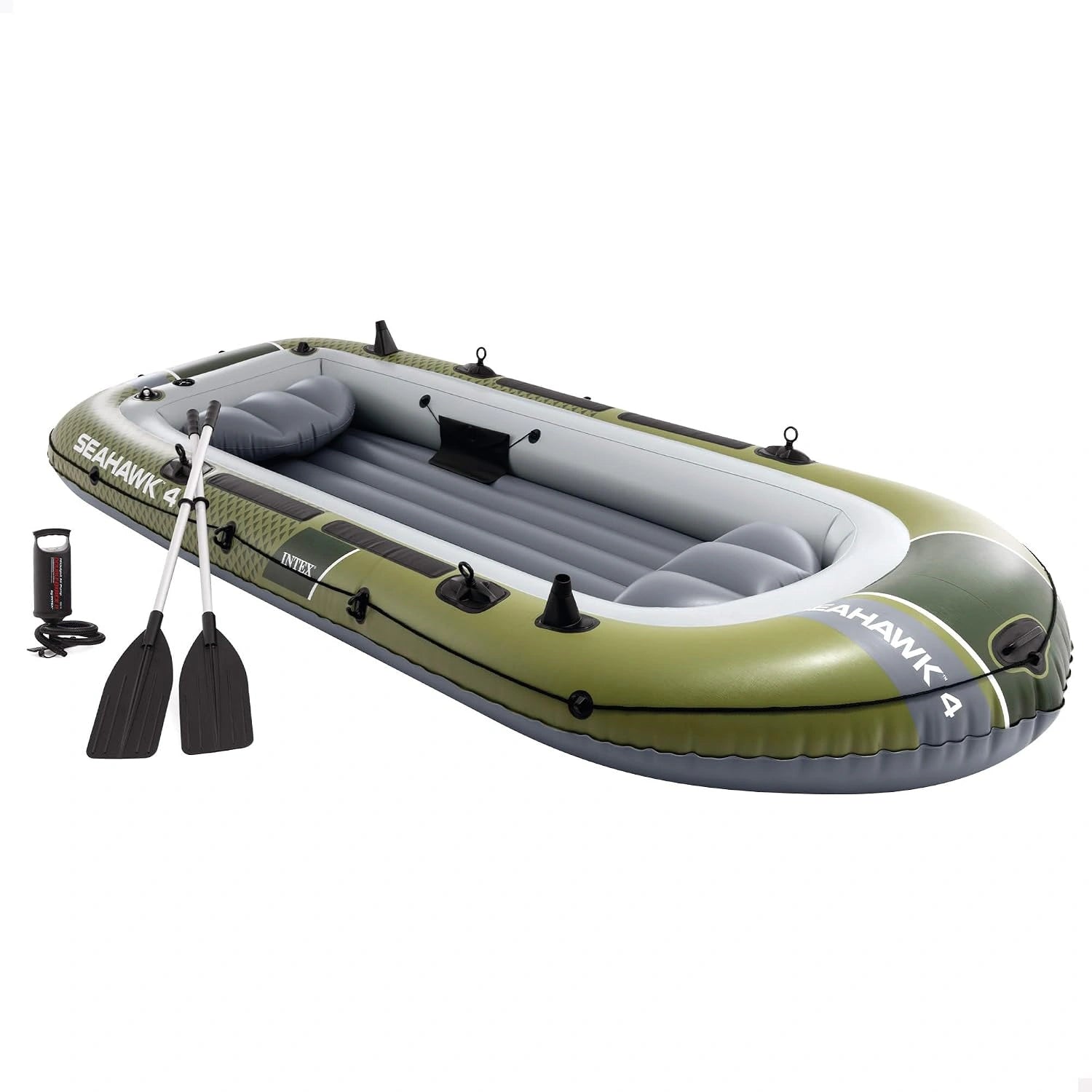 Intex Seahawk 66334NP Lot de 4 Bateaux gonflés 351 x 145 x 48 cm, Jaune/Gris, pompe, 137,2 cm
