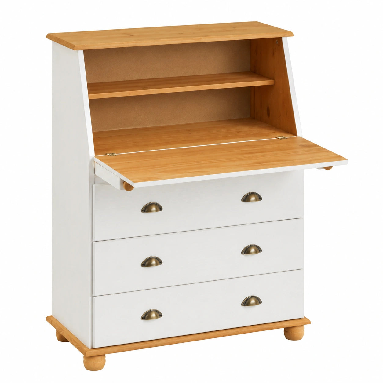 Bureau secrétaire avec espace de rangement et abattant en bois massif
