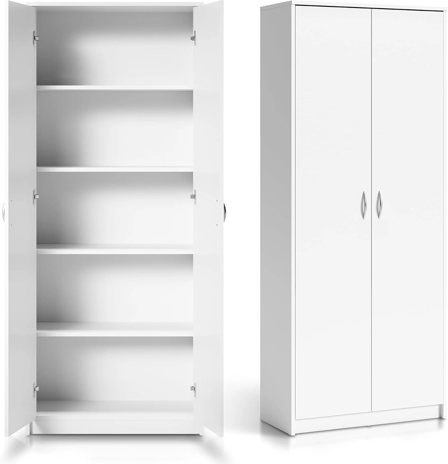 Home Collective Armoire Polyvalente Blanche 74 cm L x 180 cm H avec 4 étagères, Rangement Pratique en MDF pour Maison ou Bureau