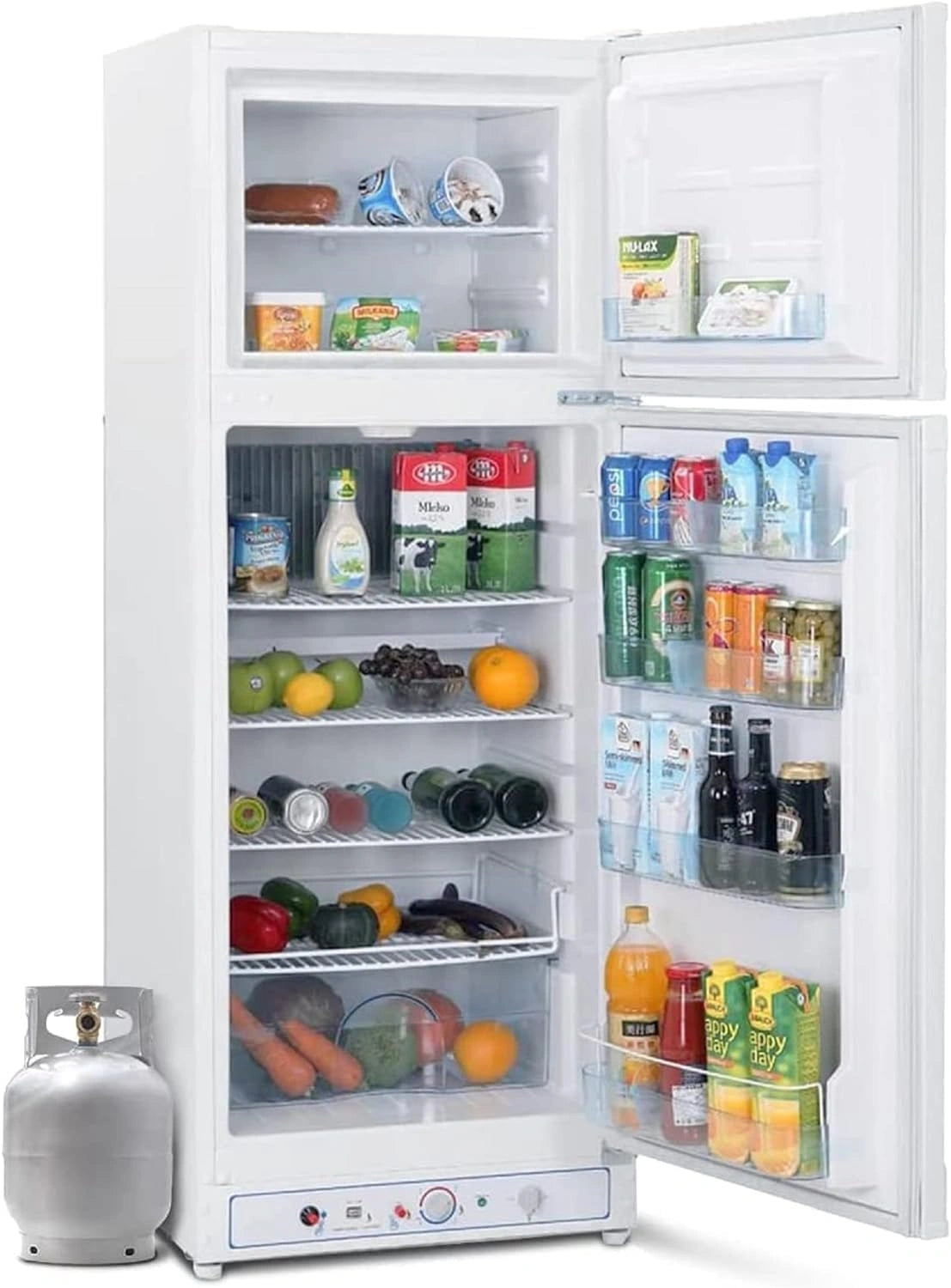 SMETA Frigo Gaz avec Congélateur, Blanc, 265 L, Réfrigérateur Congélateur Combiné Gaz/220 V, Mobile-home, Frigo Camping Gaz pour Camping-car, Garage