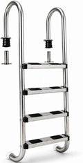 Arebos Échelle de Piscine INOX 4 marches, Montage encastré ou extérieur, Patins antidérapants, Boulons en Plastique, Tube à Bride et matériel, Argent