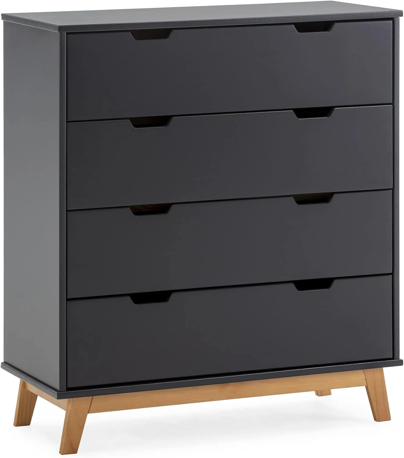 VS Venta-stock Commode Miranda avec 4 tiroirs en Couleur Gris Anthracite, Pieds et façades en Bois Naturel