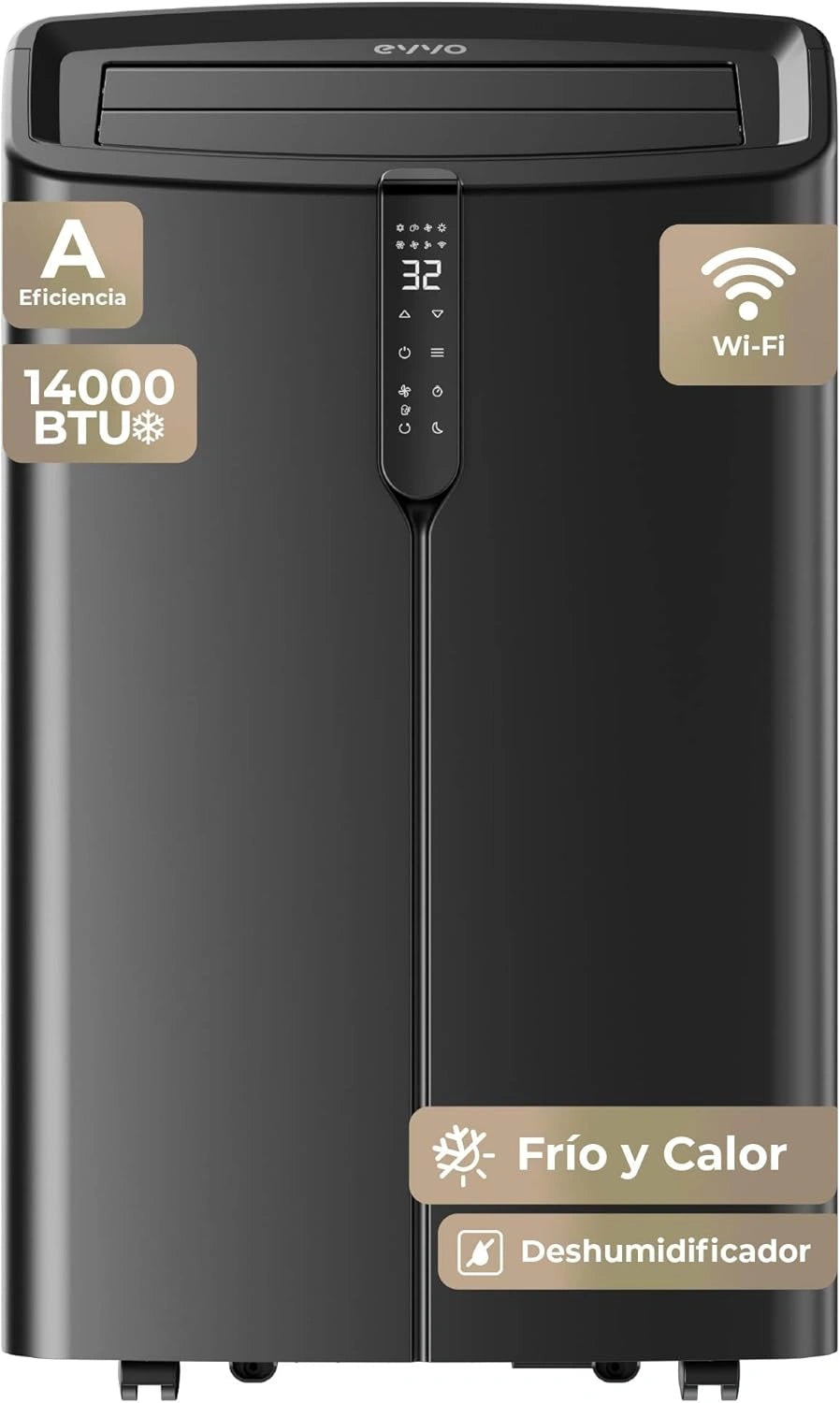 EVVO Clima P14 Silent Climatiseur portable Wi-Fi 14 000 BTU avec pompe à chaleur pingouin climatiseur et chauffage Wi-Fi silencieux