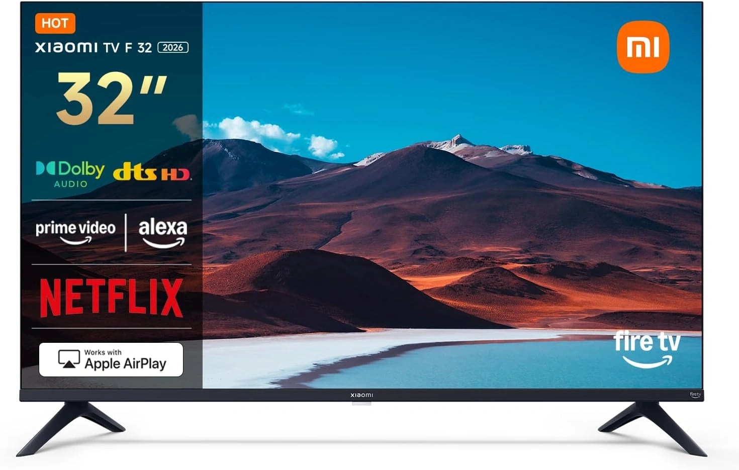 XIAOMI 32 inch F TV, Smart TV, Contrôle Vocal Alexa, Dolby Audio, DTS Virtual:X, AirPlay Compatible, commande vocale avec Alexa, HD