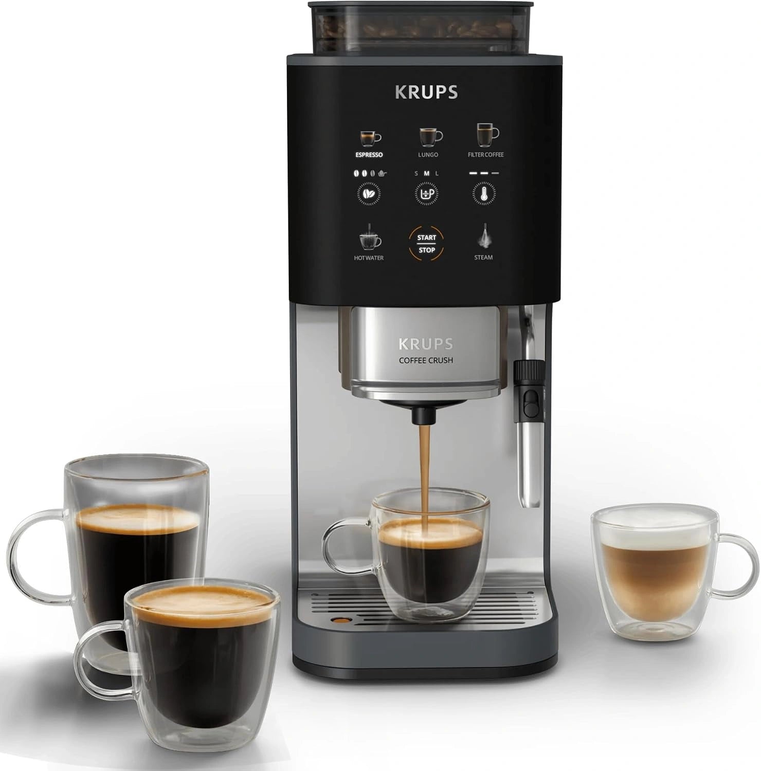 KRUPS Coffee Crush Edition, Machine à café à grains, Format ultra compact, Buse vapeur intégrée