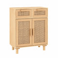 Buffet de Rangement en Bois de Pin et Rotin 60x30x75 cm Marron
