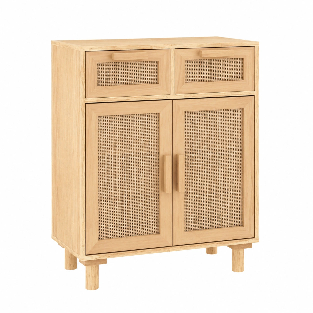 Buffet de Rangement en Bois de Pin et Rotin 60x30x75 cm Marron