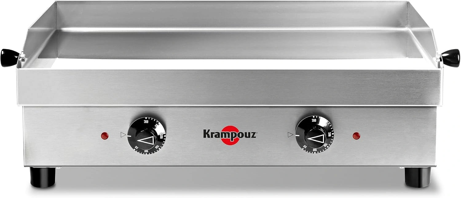KRAMPOUZ Plancha Électrique SAMBA - Plaque de Cuisson en Inox 54 x 33 cm - 2500 Watts - 2 Zones de Cuisson - 2 Thermostats jusqu'à 300 °C