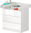 WOLTU Table à Langer + Commode avec 3 Tiroirs, Blanc + Blanc Brillant, 40x80x78 cm, en Bois d'Ingénierie, Ensemble Meuble à Langer pour Bébé