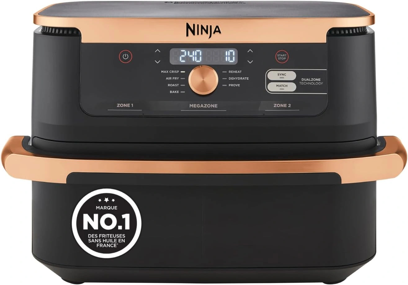 Ninja Foodi FlexDrawer Air Fryer 2 Compartiments, Noir et Cuivre, 10,4 L, 7 en 1 AF500EUCP, Séparateur Amovible Grande Capacité de 10.4 L, Max 240°C