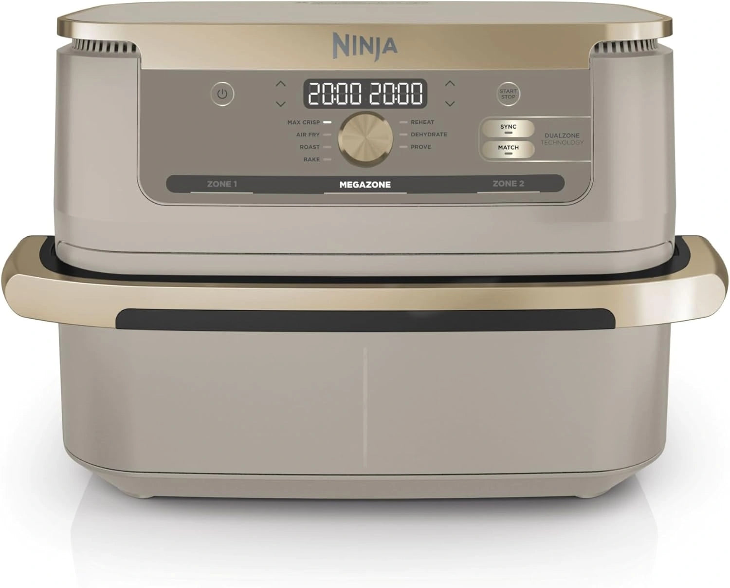 Ninja Foodi FlexDrawer Air Fryer 2 Compartiments, 10,4 L, 7 en 1 AF500EUSD, Séparateur Amovible Grande Capacité de 10.4 L, Max 240°C, Pierre/Or