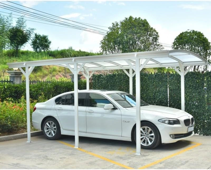 Carport Autoportant en Aluminium Blanc et Polycarbonate 6 mm 15,15 m², Abri Voiture avec Kit d'ancrage et Gouttières