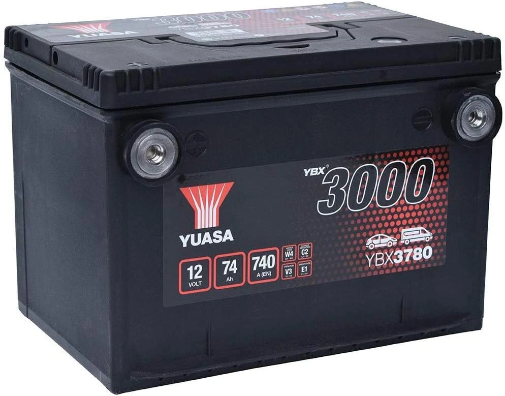 Yuasa Ybx3780 SMF Starter batterie, Capacité de 74 Ah, 740 CCA, jusqu'à 30 000 démarrages, couvercle anti-renversement