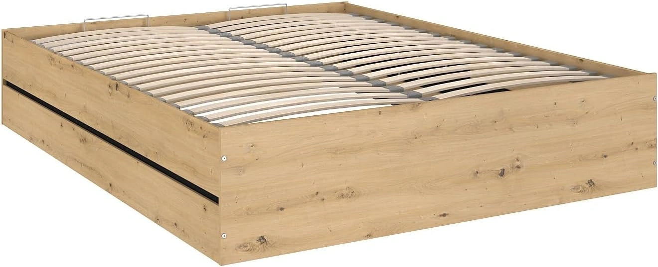 Vente-unique - Lit Coffre 160 x 200 cm - Coloris: Naturel et Noir - LUDARO, matelas