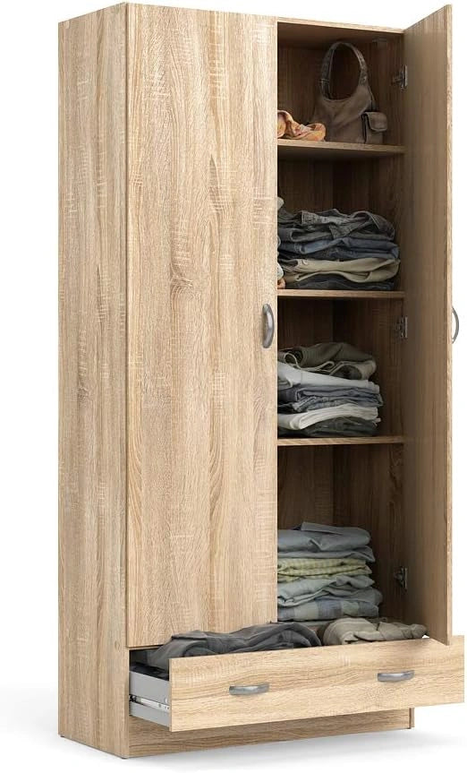 Dmora - Armoire à deux portes et un tiroir, 79 x 35 x h171 cm, couleur chêne