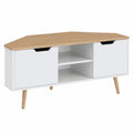 Meuble TV d'angle industriel blanc et chêne 115x55x53,5cm