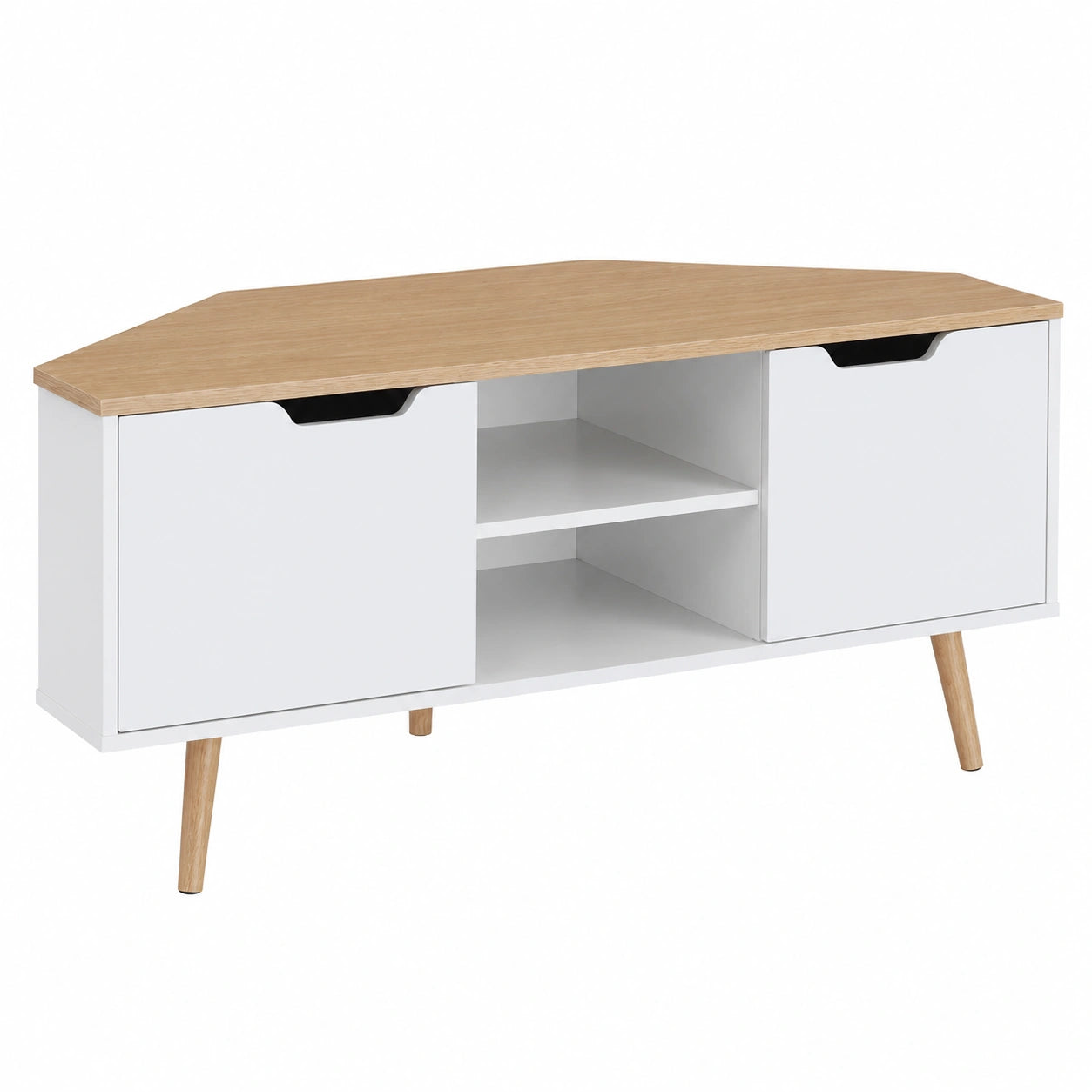 Meuble TV d'angle industriel blanc et chêne 115x55x53,5cm