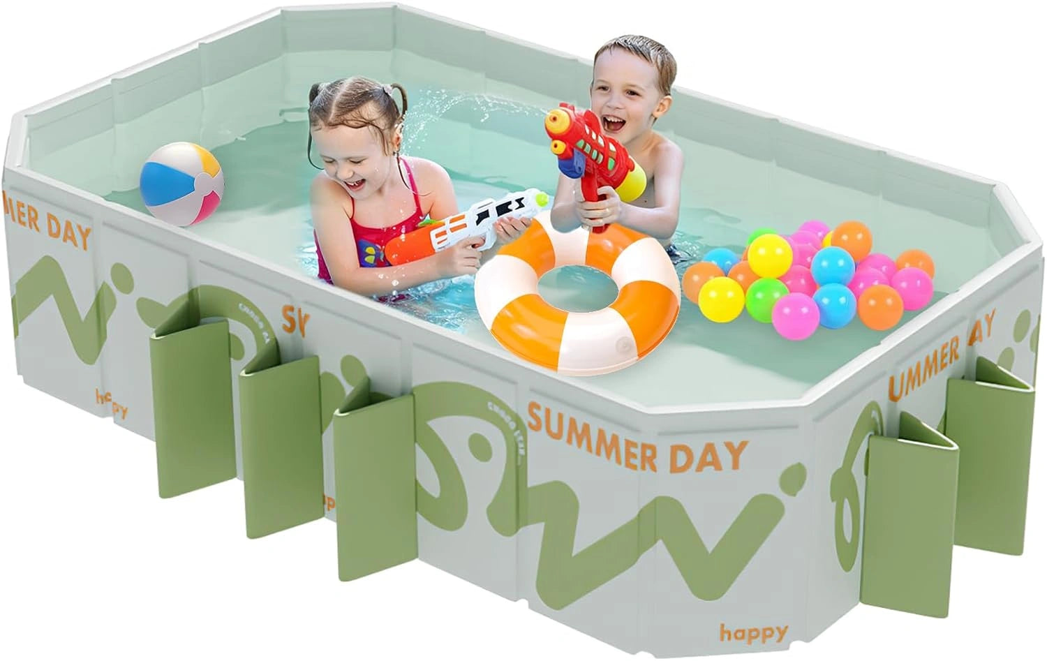 Piscine Pliable 220x135x50 cm - Piscine Hors Sol pour Enfants et Adultes, Grande Piscine Portable avec Double Vidange, Plage et Fêtes, Terrasse