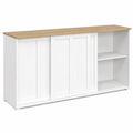 Buffet 160 cm avec 3 Portes Coulissantes en Blanc et Plateau en Bois