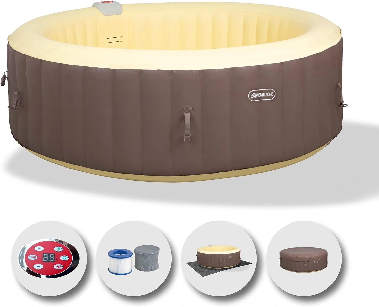 EASE.ZONE Spa hydromassage Gonflable Chauffant 4-6 Personnes, Marron, pompe, 0,6 mm, 910 L