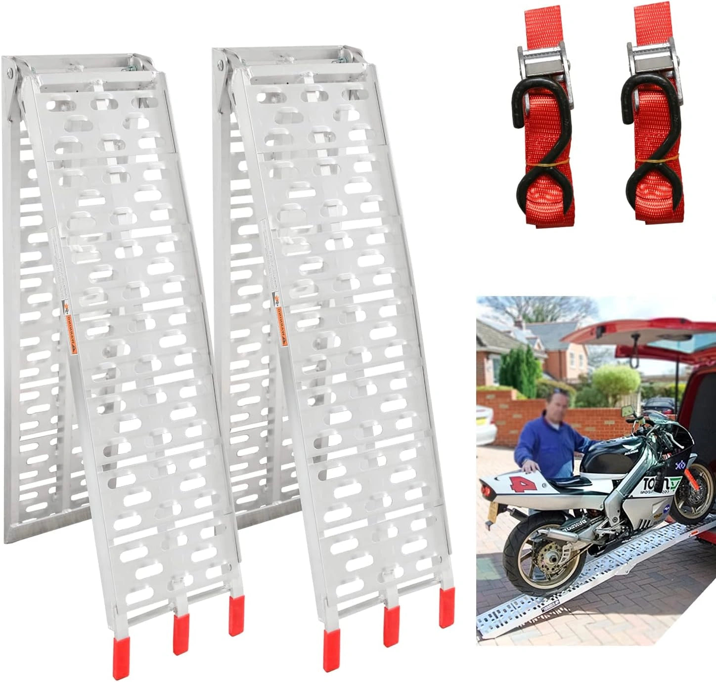 Eulenke Lot de 2 rampes de Chargement Pliables - 340 kg par pièce - Charge maximale: 680 kg - Rampe de Chargement en Aluminium de 226 cm - Rampe